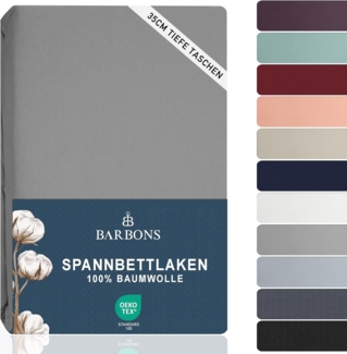 BARBONS Spannbettlaken 140x200 cm – 100% Baumwolle Spannbettlaken, Oeko-TEX Zertifiziert, Bettlaken Jersey, Spannbetttuch, Matratzenhöhe bis 25 cm (Hellgrau - 140x200)