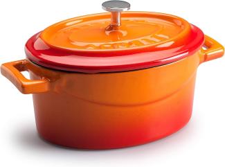 Pentole Agnelli Slowcook Kasserolle oval mit 2 Griffen, aus Gusseisen 4. 8 litri Arancio