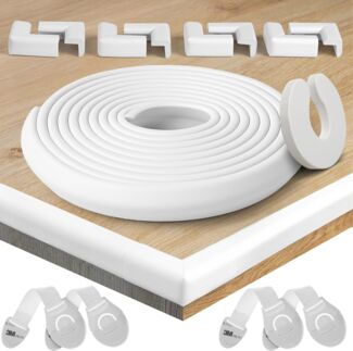 HAPPY CHLEA® Kantenschutz Baby und 8 Eckenschutz aus Schaumstoff. Tischkantenschutz und Eckenschützer: 6,4 M gesamt für Tisch und Möbel Ecken. Türstopper, 4 Schubladensicherung. Zertifikat (Weiße)