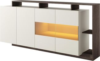 Vente-unique - Sideboard mit 4 Türen & 4 Ablagefächern - Mit LED-Beleuchtung - Beige und Natur Dunkel - IDESIA