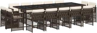 vidaXL 15-tlg. Garten-Essgruppe mit Kissen Braun Poly Rattan 3211053