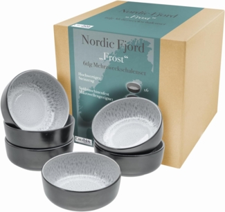 CreaTable Müslischale Nordic Fjord, Steinzeug, (Set, 6-tlg), Salatschale, Snackschale, Ø 15,5 cm, 960 ml