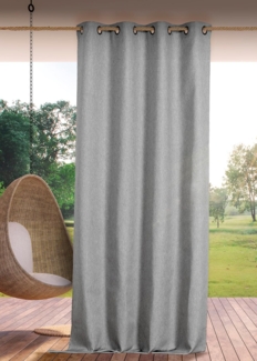 Linder Outdoor-Vorhang, wasserabweisend, gewebt und gefärbt in Frankreich, mit Ösen, antioxidativ, Farbe Granit meliert, Maße: 140x265 cm, 100% Polypropylen, Kollektion Rooftop