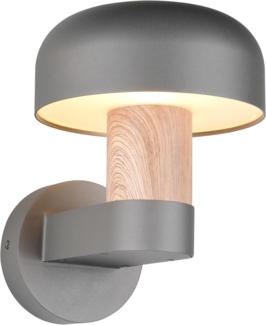 Moderne Außenwandleuchte FRASER in Anthrazit & Holzoptik, Höhe 24cm