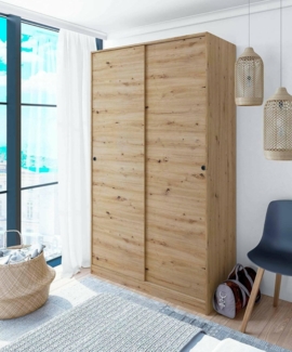 Dmora - Kleiderschrank 2 Türen Waterbury, Schlafzimmerschrank, Schrank mit 4 Regalen und Kleiderstange, 120x50h200 cm, Nodi-Eiche