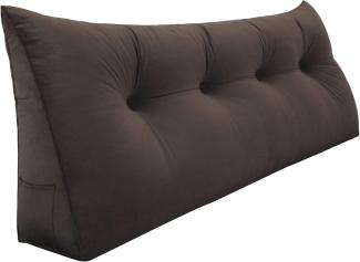 VERCART Großes Keil Lesekissen, Langes Bettruhe Rückenkissen, Dekoratives Kopfteilkissen, Dreieckiges Positionierungs Körperkissen für Tagesbett oder Couch, Samt Braun, 120cm