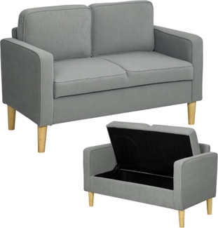 HOMCOM 2-Sitzer Sofa klein Couch mit Armlehne, Stauraum, Loungesofa 1 Teile, für Wohnzimmer, Schlafzimmer, 117 x 63 x 79 cm, Hellgrau