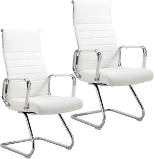 SVITA ELEGANCE COMFORT 2x Besucherstuhl Kunstleder Freischwinger mit Armlehne Weiß