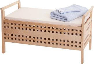 Sitzbank HWC-B61, Sitztruhe Wäschetruhe Holzbank Truhe Badezimmer Bank mit Auflage, Staufach Walnuss 50 x 89 x 40 cm