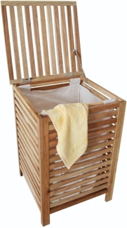 Wäschebox Walnussholz 45x45x65 cm – Wäschetruhe mit Klappdeckel & Wäschesack – Wäschetonne Truhe Wäschesammler aus massivem geöltem Holz
