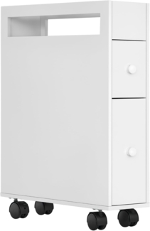 kleankin Badezimmerschrank mit Rollen, Nischenschrank mit 2 Schubladen, Badschrank mit offenem Fach, Badrollwagen, für Bad, 16 x 49,5 x 66 cm, Weiß