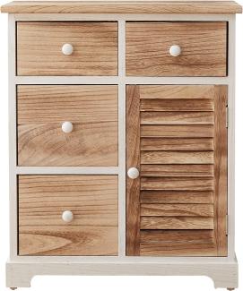 Rebecca Mobili Kommode Schubladenschrank Weiß Hellbraun 4 Schubladen 1 Tür Holz Design Wohneinrichtung Wohnzimmer Badezimmer - Maße: 70 x 60 x 30 cm (HxLxB) - Art. RE6068
