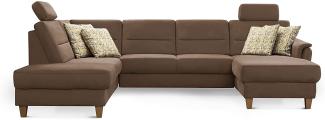 CAVADORE U-Form-Sofa Palera / Federkern-Wohnlandschaft mit 2 Kopfstützen / 314 x 89 x 212 / Mikrofaser, Hellbraun