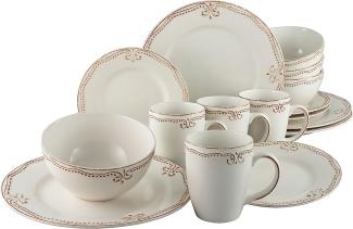 CreaTable 23601 Kombiservice Vintage Romantic für 4 Personen, Steinzeug, creme (1 Set, 16-teilig)