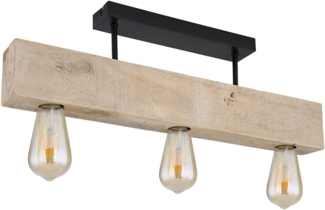 Holzlampe, 3 flammig, Metall, Holz, schwarz, natur, L 60cm