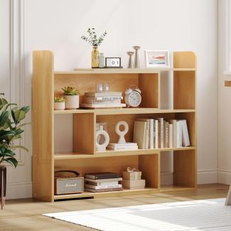 YITAHOME 4 Etagen offenes Bücherregal Bücherregal mit 6 Aufbewahrungseinheiten, Holzdisplay Lagerregal Büro für Wohnzimmer Schlafzimmer, Eiche, 80 x 24 x 90 cm