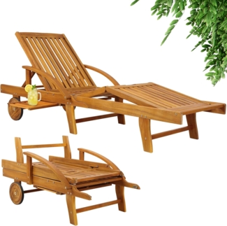 Casaria® Sonnenliege Holz Klappbar 160kg Belastbarkeit Räder Tisch Fuß- und Rückenteil variierbar Ablage Garten Balkon Terrasse Gartenliege Akazie