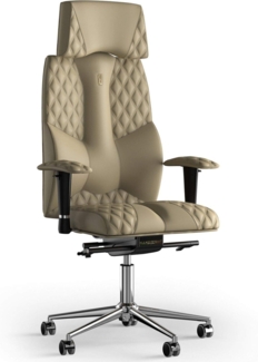 KULIK SYSTEM Bürostuhl/Schreibtischstuhl mit patentierter ergonomischer Rückenstütze, mit Sitzkissen und ergonomischem Design, Bürostuhl Computerstuhl zu Hause Büro – Nähte, PU-Leder (Sand)