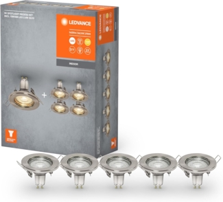 Ledvance Spot Einbauleuchten im 5er-Pack, inkl. 5x GU10-OSRAM Leuchtmittel (5x2.6W), gebürstetes Nickel, metallisches Gehäuse, IP20-Schutz