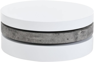 Vente-unique - Couchtisch rund - drehbar - 1 Ablagefach - MDF - Beton-Optik & Weiß - JANITA