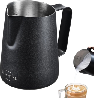 SILBERTHAL Milchkännchen Edelstahl schwarz für Siebträgermaschinen, 0.35 l, Professionelles Barista Zubehör mit Latte Art Ausguss