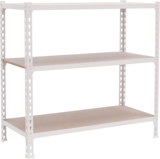 Simon Rack Schwerlastregal, 1000 x 1000 x 300 mm, Bis 150 kg Belastbar, 3 Verstellbare Ablagen, MDF-Platten, Kellerregal, Lagerregal, Weiss/Holz - Simonclick