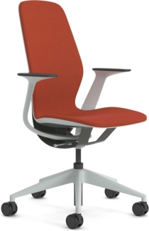 Steelcase Silq Ergonomischer, höhenverstellbarer Stuhl mit Möwengrau/Karbon Metallic Rückenlehne und Safran Bezug
