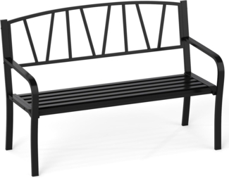 FANTASK Gartenbank Metall, 128 x 60 x 86 cm, Parkbank für 2-3 Personen, Gusseisenbank mit Rückenlehne und Armlehnen, Metallbank, Langlebig, Leicht zu reinigen