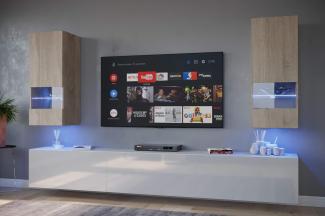 FURNITECH SEZANA AN21 Möbel Schrankwand Wandschrank Wohnwand Mediawand mit Led Beleuchtung Wohnzimmer (LED blau, AN21-18SW-HGM9 1B)