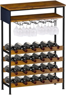 Shally Dogan Weinregal mit 24 Fächern für Weinflaschen, 10 Teelichthalter und 1 Ablage, Industrial Weinregal für Bar mit Stahlrahmen und Ablagen aus Holz, 66 x 30 x 100 cm