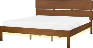 Holzbett hellbraun Lattenrost 180 x 200 cm mit LED-Beleuchtung weiß BOISSET