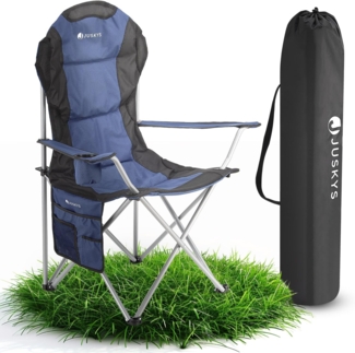 Juskys Campingstuhl Lido mit Getränkehalter & Tasche - Camping Klappstuhl gepolstert - Faltstuhl Angelstuhl Strandstuhl Chair - Stuhl Blau