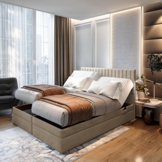 TRADA Boxspringbett ADELE mit Taschenmatratze & Topper 200x200 cm (Set, Bett (zwei Bettkasten) + Matratz + Topper), Elektrische Zahnstangenverstellung per Fernbedienung