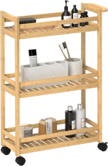 HOMCOM Servierwagen 3-stöckig, aus Bambus, mit Rolle, Griff, (Aufbewahrungswagen, 1 St, Küchenwagen), für Büro, Wohnzimmer, Küche, 55 x 20 x 75 cm, Naturholz