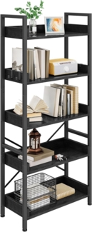YITAHOME Bücherregal 5 Etagen, Offen Stehend Bücherregal, Hoch Schmal mit 4 Haken Industrielles Lagerregal für Wohnzimmer, Heimbüro, Schwarz