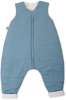 Julius Zöllner Schlafoverall Jumper gefüttert Musselin, warme Füllung 2,5 TOG, waschbar bei 40°C, Made in Germany, OEKO TEX Standard 100, blau, Gr. 92