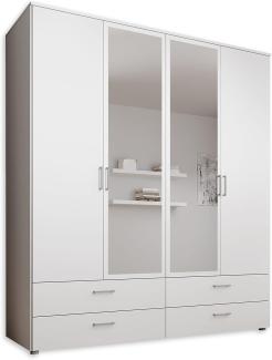 SPAZIO Kleiderschrank mit Spiegeltür in Weiß - Vielseitiger Drehtürenschrank 4-türig für Ihr Schlafzimmer - 184 x 199 x 48 cm (B/H/T)