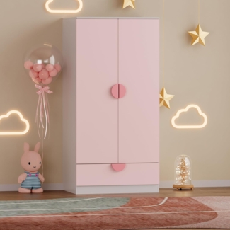 Kinderkleiderschrank Sandnes mit Schublade 123 x 60 x 40 cm Rosa [en. casa]
