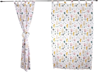 TupTam Kinderzimmer Vorhänge Baby Gardinen mit Schleifen 2er Set, Farbe: Waldtiere, Größe: ca. 155x95 cm