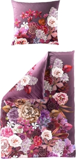 JACK Wendebettwäsche 135x200cm Digitaldruck Blumen Blüten Lila, Mako-Satin, 2 teilig, seidiger Glanz, elegantes Motiv in Violett