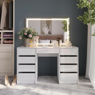 Schminktisch Sherry Weiß/Weiß Hochglanz 128.2 cm mit LED-Spiegel Vicco