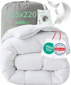 Welldora Komfort Bettdecke 155x220 Winter | 100% Extraweiche Federn & Daunen | Fachärztlich geprüft, Oeko-Tex, Allergiker | Zertifiziert für Tierwohl | Dicke extrawarme Winterdecke Daunendecke