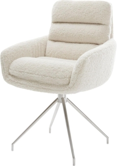 Esszimmerstuhl Abelia-Flex mit Armlehnen Teddystoff Beige Kreuzgestell konisch Edelstahl