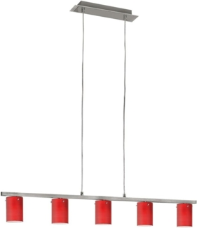 Elegante Hängeleuchte mit roten Glas-Schirmen