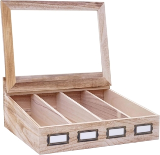 Besteckkiste HWC-C25, Holzbox mit Deckel Besteckkasten, Paulownia 17 x 37 x 33 cm ~ naturbraun
