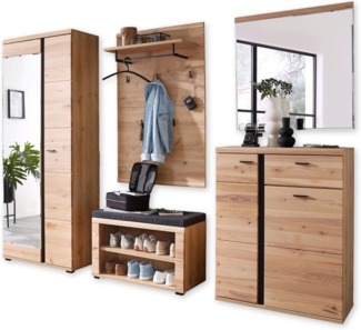 Stella Trading SONOS Flurgarderoben Set in Altesche massiv, Old Artisan Oak Optik FSC-Zertifiziert - Modernes Garderobenset 5-teilig für Ihren Eingangsbereich - 270 x 203 x 40 cm (B/H/T)