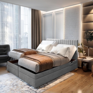 TRADA Boxspringbett ADELE mit Taschenmatratze & Topper 140x200 cm (Set, Bett (zwei Bettkasten) + Matratz + Topper), Elektrische Zahnstangenverstellung per Fernbedienung