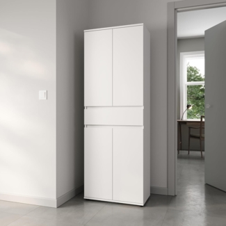 Home Collective Mehrzweckschrank Schrank 60 cm breit mit 4 Türen & Schublade mit 3 Einlegeböden 64x34x180 cm (BxTxH) Weiß
