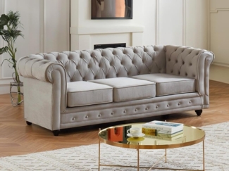 3-Sitzer-Sofa CHESTERFIELD - Samt - Hellgrau