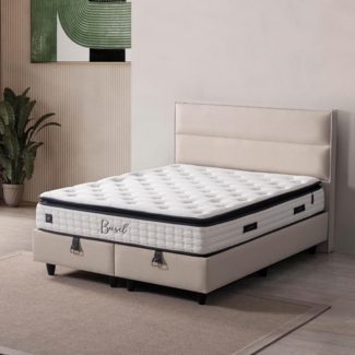 Pointhome Boxspringbett Bss Bedding Set, Matratze mit Topper, Höhe 30cm, H3 (Mittelfest) (1 x H3 Matratze, 2 x Bettkasten, 1 x Bettkopfteil), Baumwolle, Polyester, Hyper & Extra Komfort Schaum